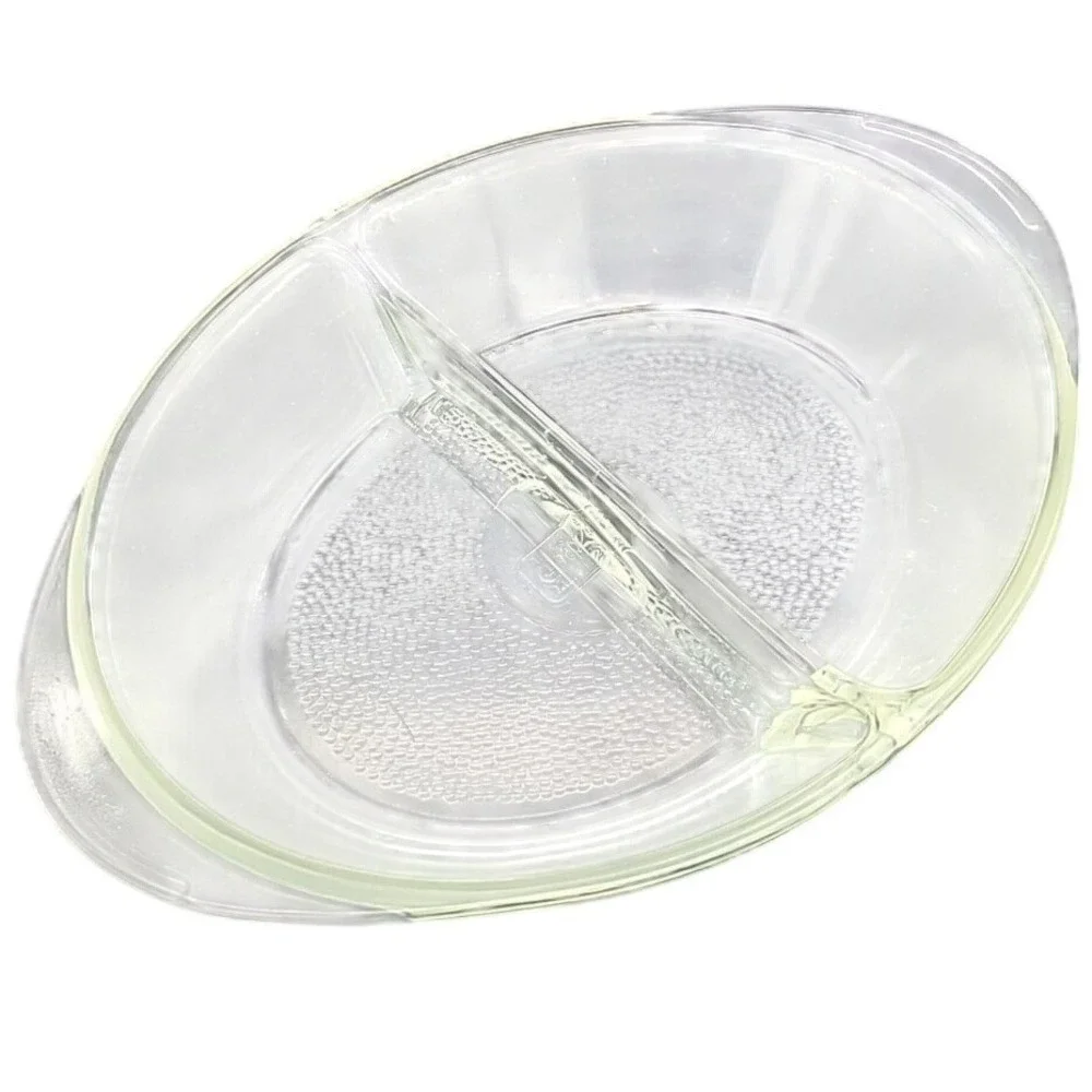 Glasbake Oval Divided‎ Casserole Dish J2352 Vintage Clear Glass